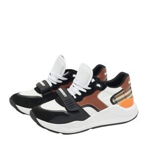 Burberry Ramsey Vintage Check Sneakers US 7 Black White Orange NWTB Authentic